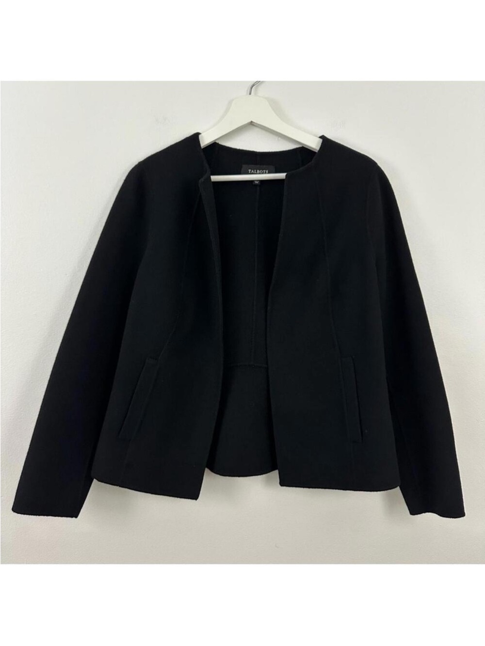 Talbots Women’s Wool Blend Open Front Black Cardigan Jacket Size M